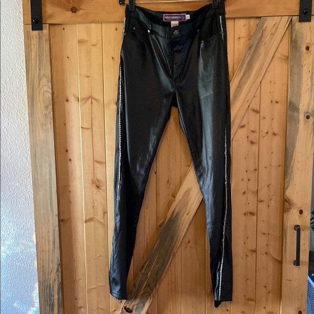 BODYWAVES ORIGINAL Black Metallic Disco Pants Beaded Embellishing